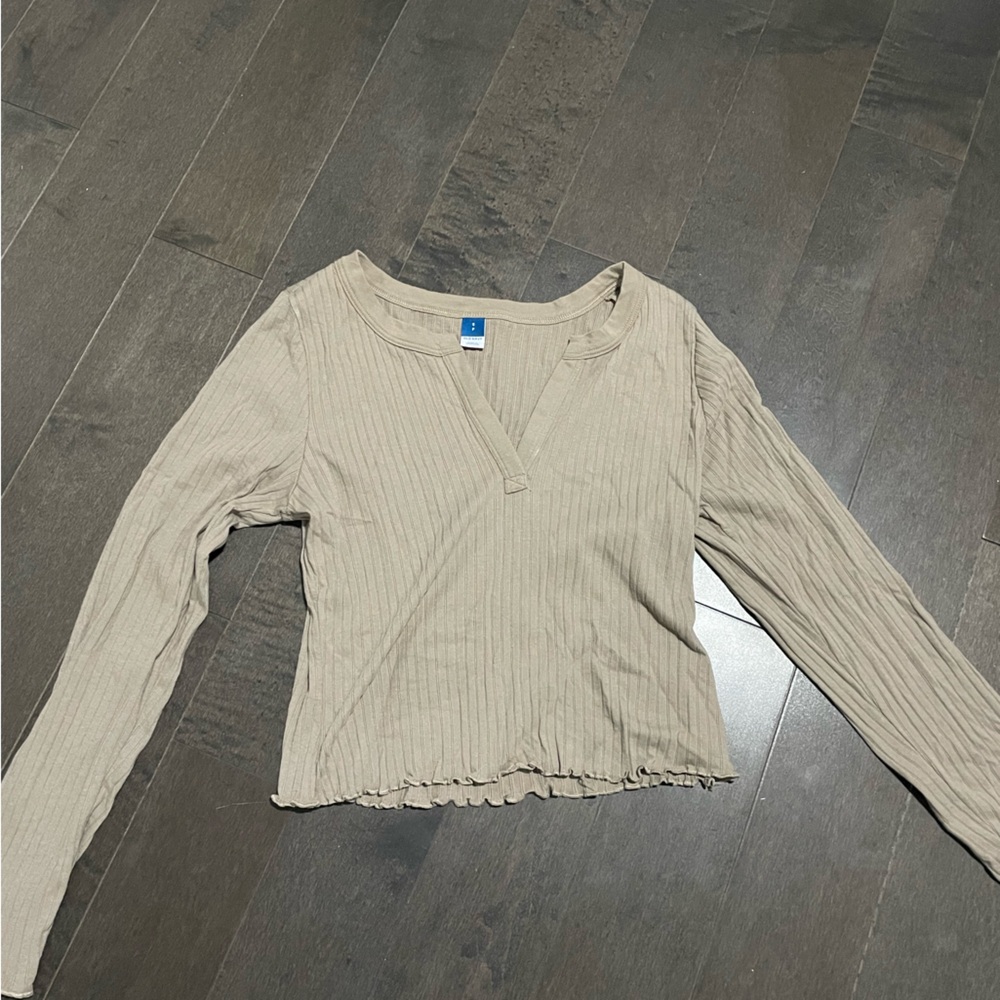 Old Navy Beige Ribbed Long Sleeve Top